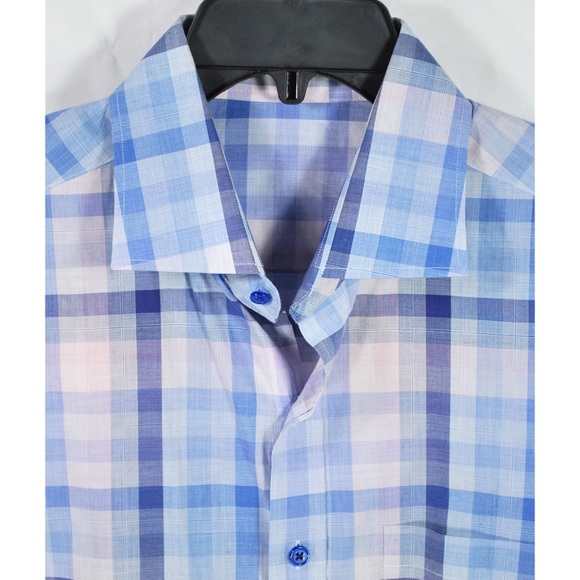 J Hilburn Blue Pink Check Bespoke Dress Shirt - Picture 3 of 6